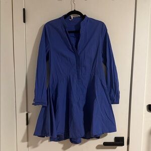 Elegant Long Sleeve Flared Blue Dress